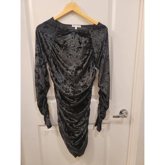 WAYF Clique Ruched Long Sleeve Velvet Minidress - Picture 2 of 7
